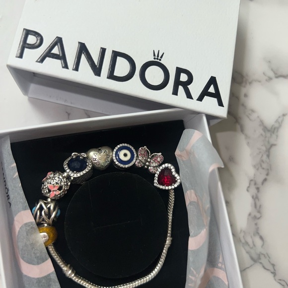 PANDORA BRACELET W/ CHARMS - Picture 1 of 5